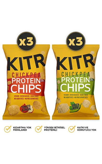 KITR 6'lı Sebze Yeşillikleri Çeşnili &amp; Domates Ve Soğan Çeşnili Yüksek Proteinli Nohut Cipsi 6x50g